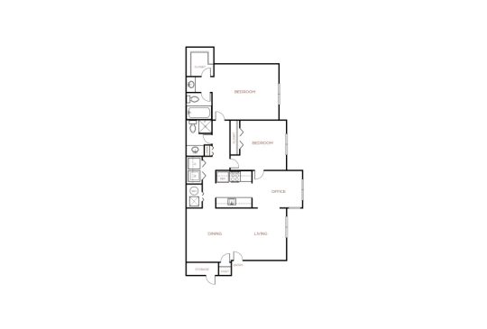 the floor plan for a two bedroom apartment at The The Breck