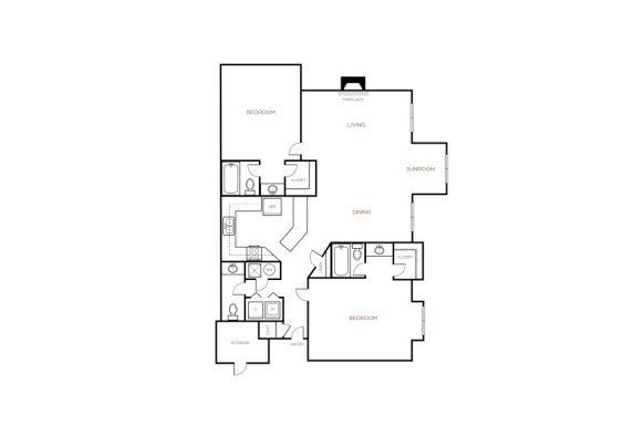 the floor plan for a two bedroom apartment at The The Breck