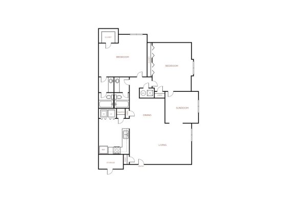 the floor plan for a two bedroom apartment at The The Breck