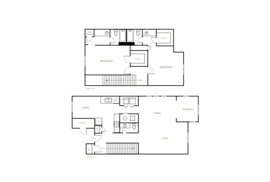 two floor plans for a two bedroom apartment at The The Breck